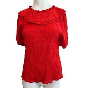 THML Ladies M Bright Orange Coral Gauze Blouse Bohemian Peasant Top Anthropologi